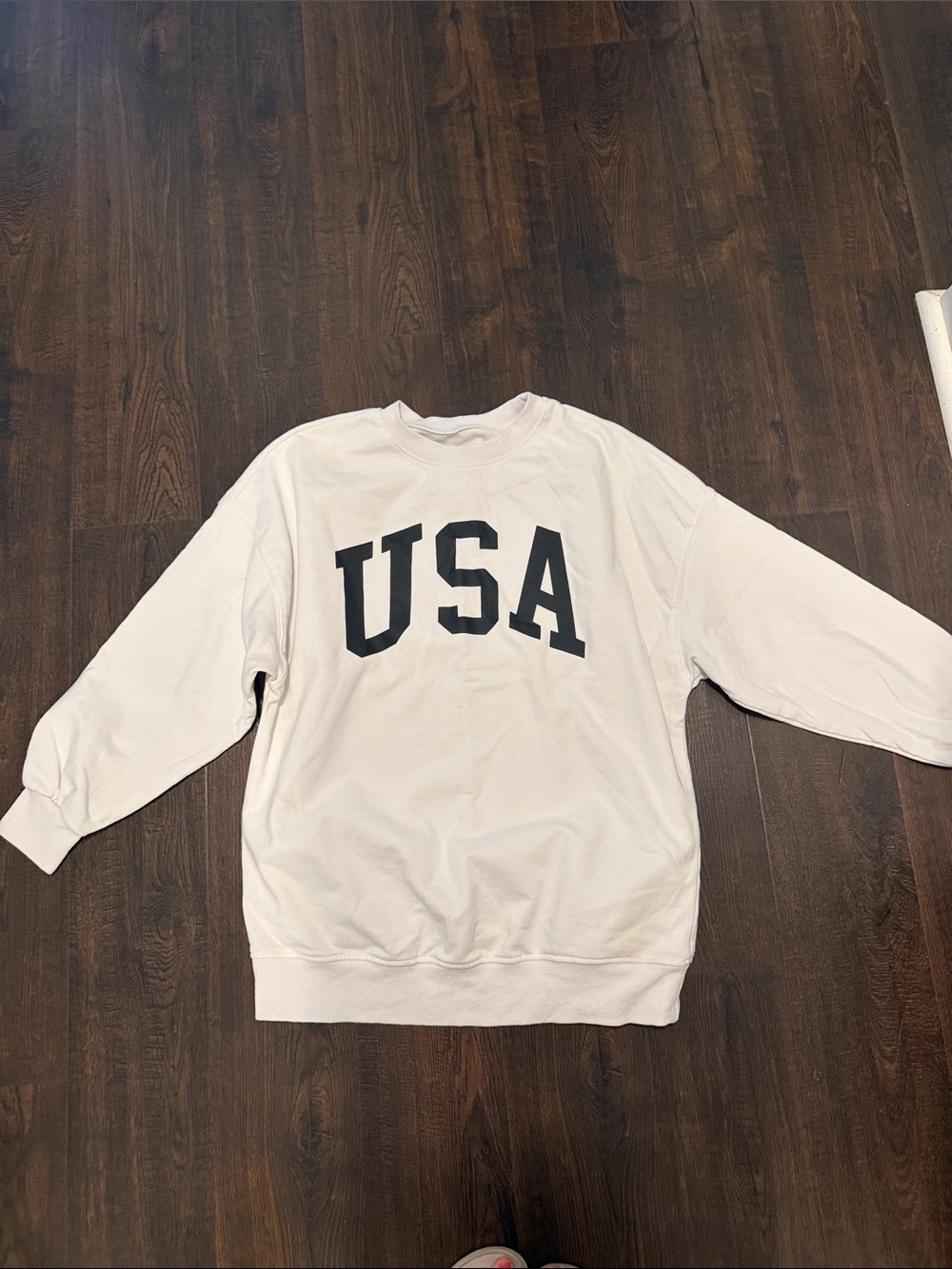 Over sized USA Graphic Crewneck Sweatshirt - White with Black Lettering